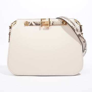 Fendi Touch FF Snake Print Detail Cream Leather