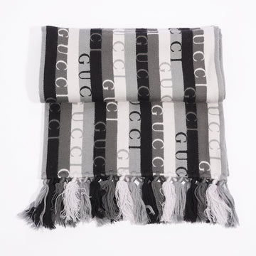 Gucci Stripe Wool Scarf Grey / Black Wool 180xm x 37cm