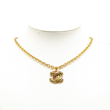 CHANEL Gold Plated CC Quilted Pendant Necklace Costume Necklace
