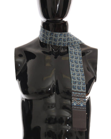 Dolce & Gabbana Men's Blue Patterned Silk Slim Wrap Fringes Scarf