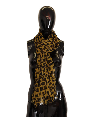 Dolce & Gabbana Women's Yellow Patterned 100% Silk Wrap Shawl Scarf