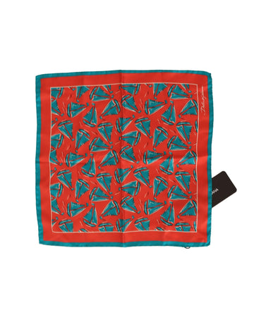 Dolce & Gabbana Men's Orange Boat Print Silk Square Handkerchief Scarf