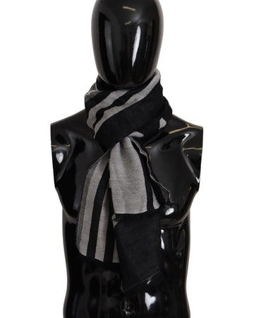 Dolce & Gabbana Men's Black Gray Cotton Modal Jacquard Logo Wrap Scarf