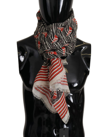 Dolce & Gabbana Men's Black Red Linen Sailboat Stripe Print Shawl Scarf