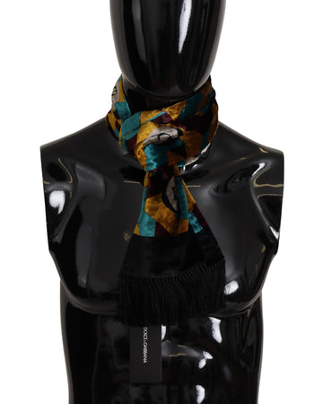 Dolce & Gabbana Men's Multicolor DG Logo Print Shawl Wrap Fringe Scarf