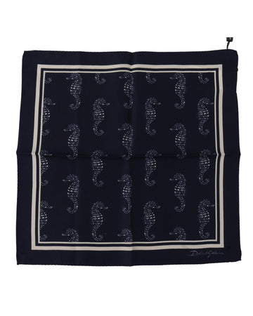 Dolce & Gabbana Men's Blue Seahorse DG Printed Square Handkerchief Scarf