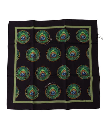 Dolce & Gabbana Men's Black Peacock Feather DG Printed Square Handkerchief Scarf