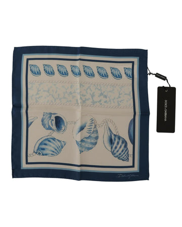 Dolce & Gabbana Men's White Blue Shells Print Square Handkerchief Scarf