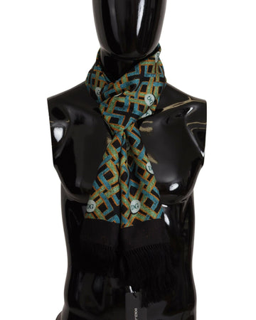 Dolce & Gabbana Men's Multicolor DG Logo Shawl Warm Neck Wrap Fringe Scarf