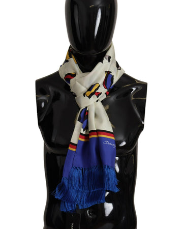 Dolce & Gabbana Men's Multicolor Fish Printed Shawl Neck Wrap Fringe Scarf