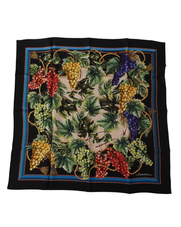 Dolce & Gabbana Men's Black Vineyard Print Square Handkerchief Silk Scarf