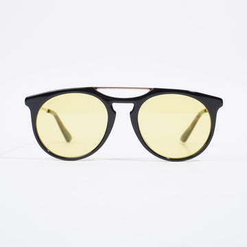 Gucci Yellow Frame Sunglasses Black / Gold / Brown Acetate 53mm 21mm