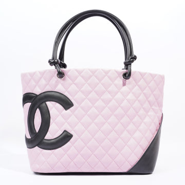 Chanel Cambon Tote Bag Pink / Black Lambskin Leather Large