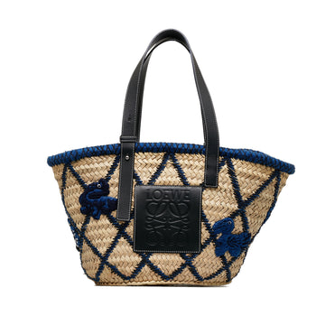 LOEWE Medium Animal Embroidered Raffia Basket Bag