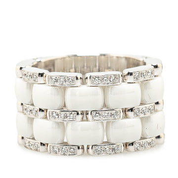 CHANEL 18K White Gold Diamond Ceramic Ultra Wide Ring Costume Ring