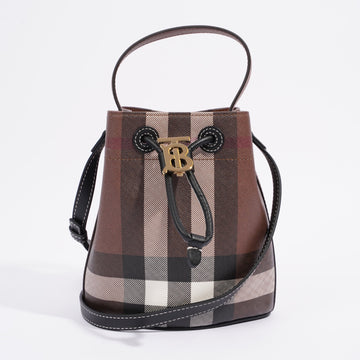 Burberry Mini TB Bucket Bag Dark Birch Brown Canvas