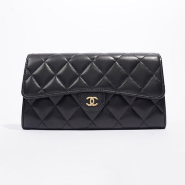 Chanel Diamond Quilted Flap Wallet Black Lambskin Leather