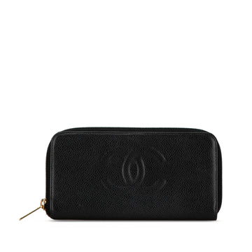 CHANEL CC Caviar Zip Around Wallet Long Wallets