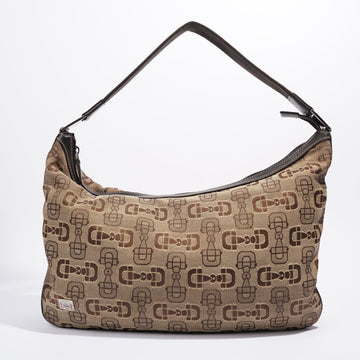 Gucci Horsebit Canvas Shoulder Bag Brown Canvas Large