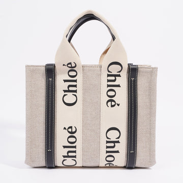 Chloe Woody Tote Beige / Black Cotton Small