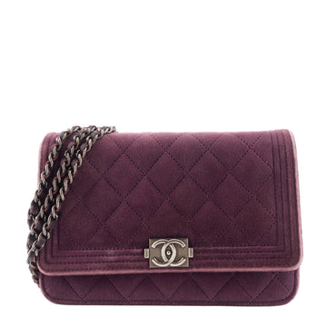 CHANEL Boy Quilted Velvet Wallet on Chain Bag