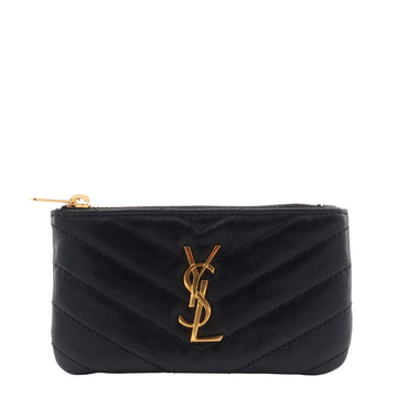 SAINT LAURENT Monogram Lambskin Leather Key Pouch