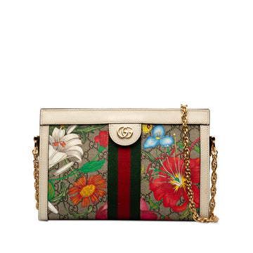 GUCCI Small GG Supreme Flora Ophidia Chain Shoulder Bag