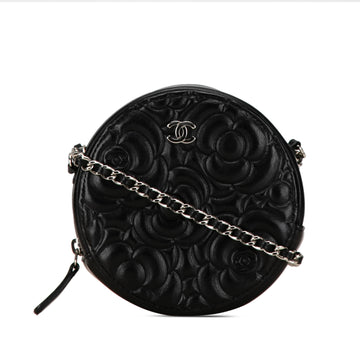 CHANEL Goatskin Camellia Round Clutch with Chain Crossbody Bag