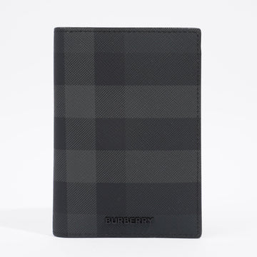 Burberry Check and Leather Passport Holder Black / Dark Grey Calfskin Leather