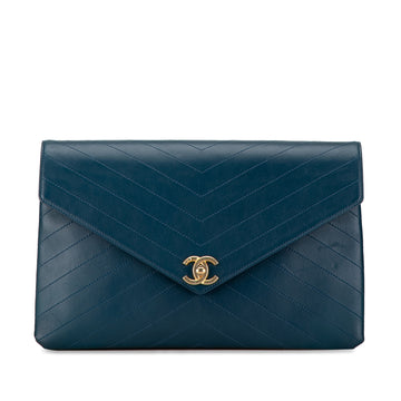 CHANEL CC Chevron Calfskin Envelope Clutch Clutch Bag