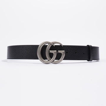 Gucci Double G Silver Buckle Belt Black Grained Leather 90cm 36