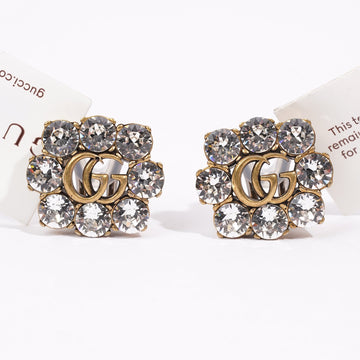Gucci Crystal Double G Clip On Earrings Gold Crystal