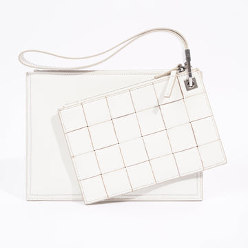 Bottega Veneta Double Pouch White Lambskin Leather