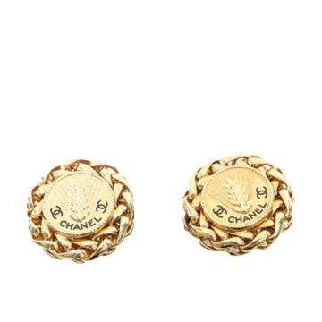 CHANEL Gold Plated CC Wheat Clip On Earrings Costume Earrings