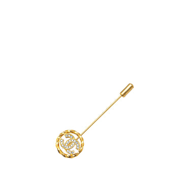 CHANEL Gold Plated CC Rhinestones Brooch Pin Costume Brooch