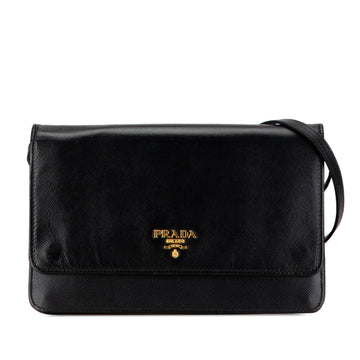 PRADA Saffiano Metal Flap Wallet With Strap Crossbody Bag