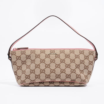 Gucci Boat Pochette Beige And Ebony GG Supreme / Pink Canvas