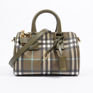 Burberry Mini Check Bowling Bag Olive Green Coated Canvas