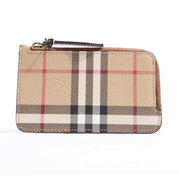 Burberry Check Zip Card Case Archive Beige Coated Canvas