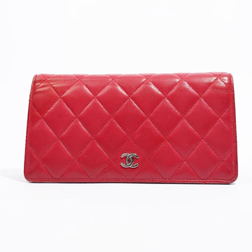 Chanel Quilted Long Wallet Red Leather