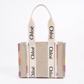 Chloe Woody Tote Beige / Multicolour Canvas Medium