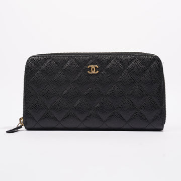 Chanel Quilted Zip Around Wallet Black Caviar Leather Large