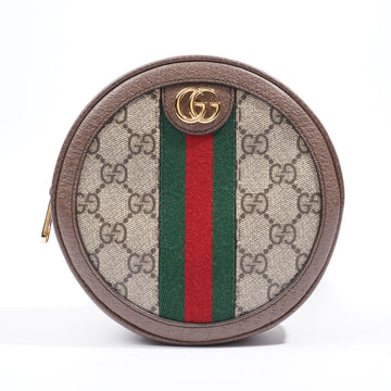 Gucci GG Ophidia Mini Round Beige And Ebony GG Supreme / Green And Red Stripe Coated Canvas