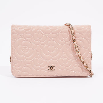 Chanel Camellia Wallet On Chain Pink Leather