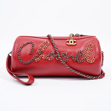 Chanel Chain Bowling Bag Red Lambskin Leather