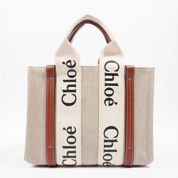 Chloe Woody Tote Beige Cotton Small