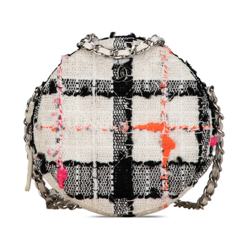 CHANEL Quilted Tweed Round Clutch With Chain Crossbody Bag