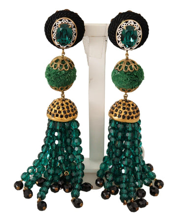 Dolce & Gabbana Women's Green Crystals Gold Tone Drop Clip-on Dangle Earrings