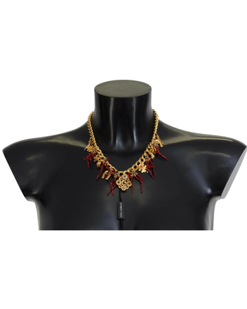 Dolce & Gabbana Women's Gold Brass Crystal Logo Chili Statet Necklace