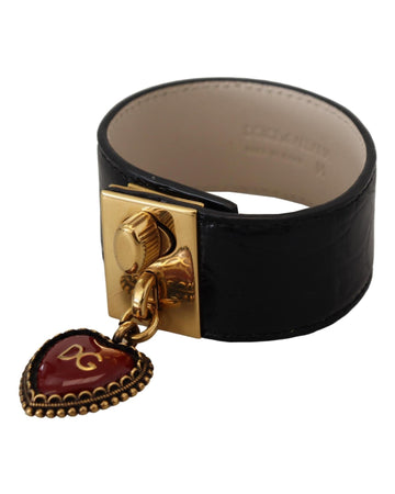 Dolce & Gabbana Women's Black Dauphine Leather DG Heart Key Ring Bracelet